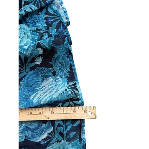 L'Atiste by Amy Layered Ruffle Tiered Dress Blue Floral Women's 1X Sheer Sleeves - Picture 11 of 16